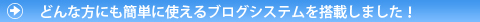 どんな方にもお使いいただけるように世界中で最も利用されているCMS（ブログシステム）であるWordPress（ワードプレス）を搭載しています。